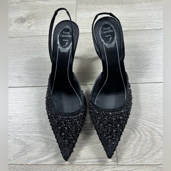 Rene Caovilla Shoes - COPY - Rene Caovilla Black Sequin Pointed Toe Low Heels